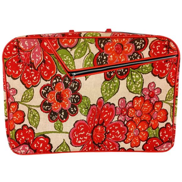 Vintage Other - Vintage 1960s Overnight Mini Suitcase Red Pink Flowers Japan Décor Storage